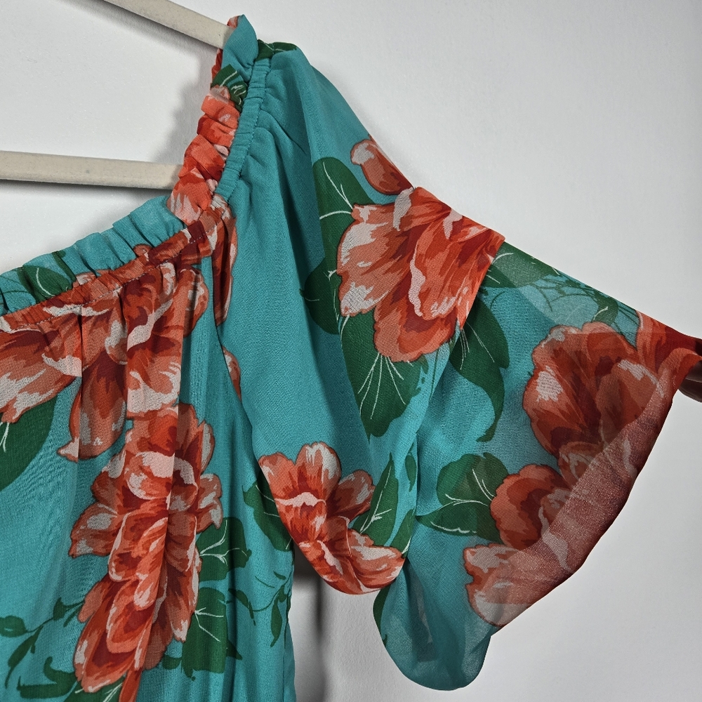 Flying Tomato Floral Ruffle Off Shoulder Smocked Waist Maxi Dress Size Large - Picture 6 of 13